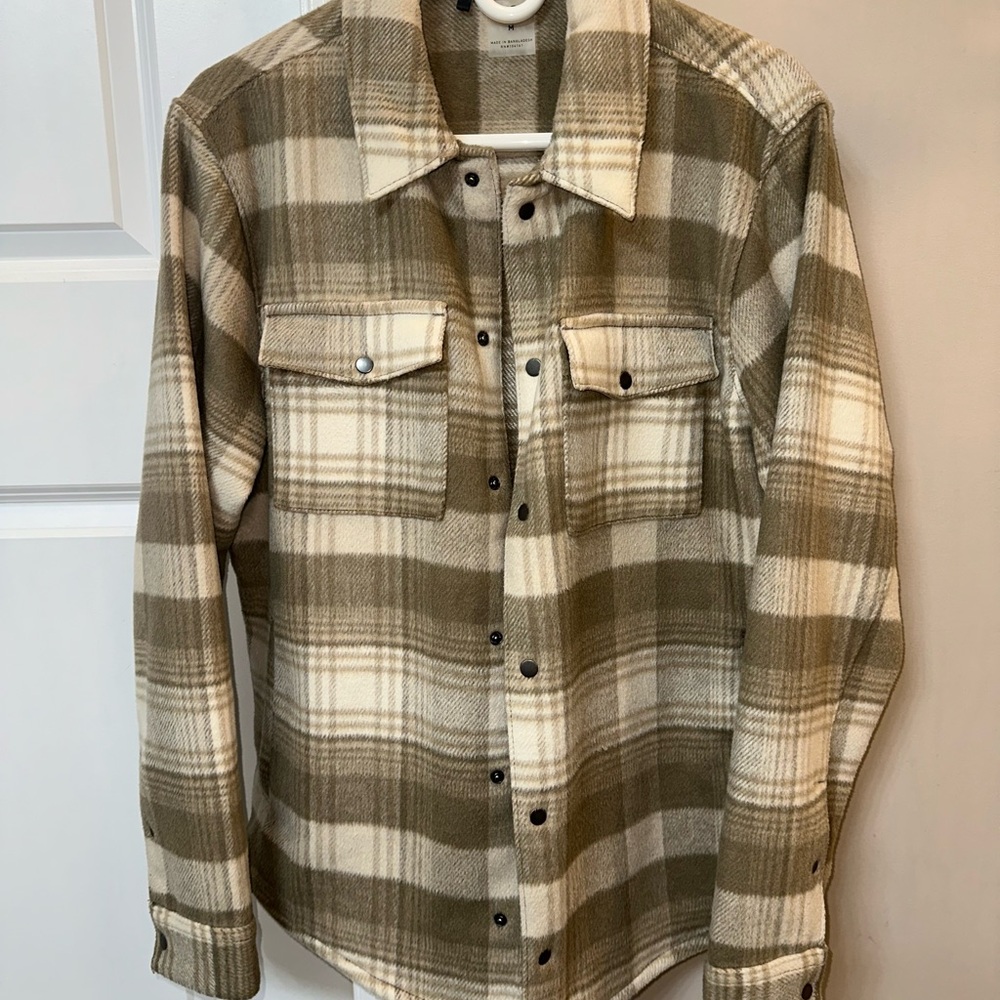 Plaid Button-Up Shirt - Green and White